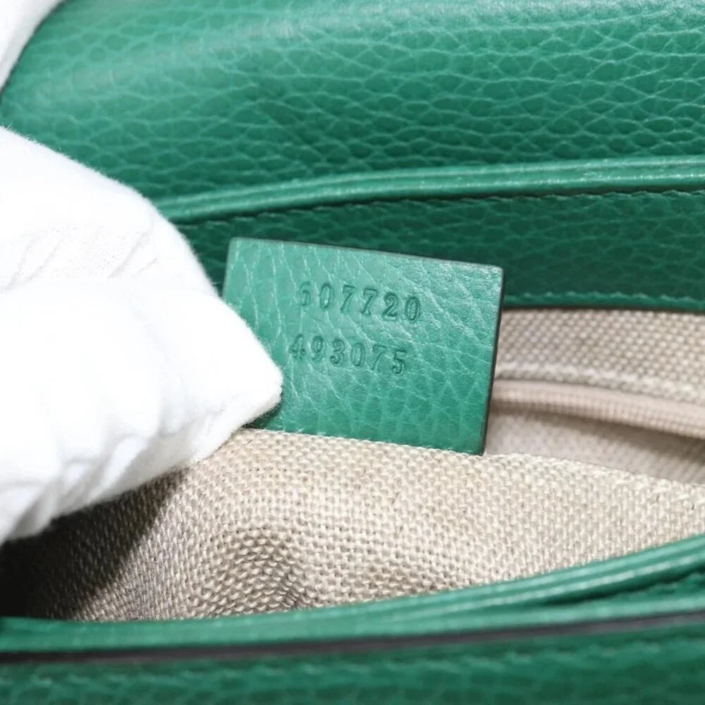 GUCCI Interlocking G Chain Shoulder Bag Leather Green Gold 607720 Auth 158806 - Picture 13 of 16